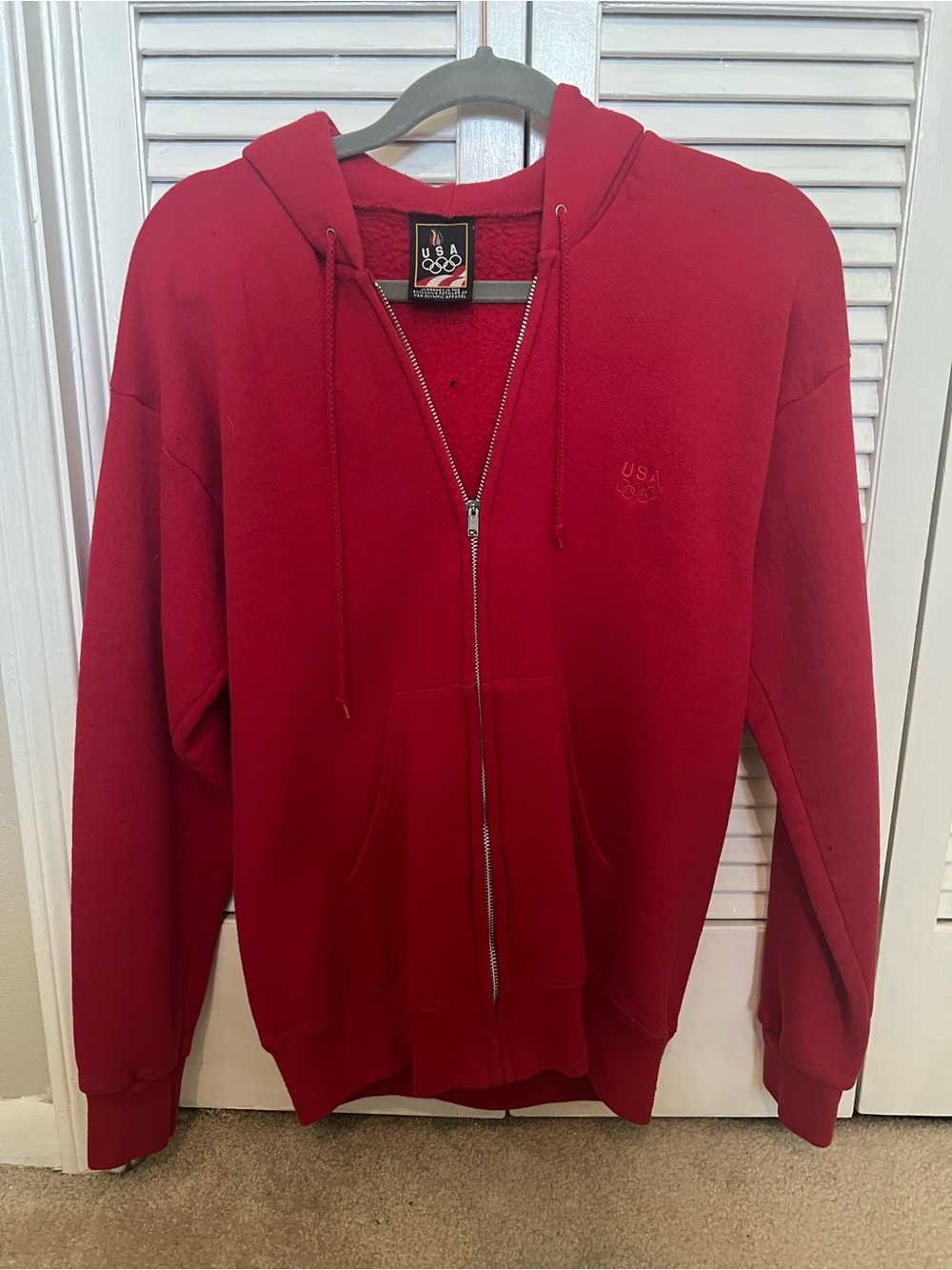 Vintage Olympic Team USA Red Full-Zip Hoodie Sweatshirt